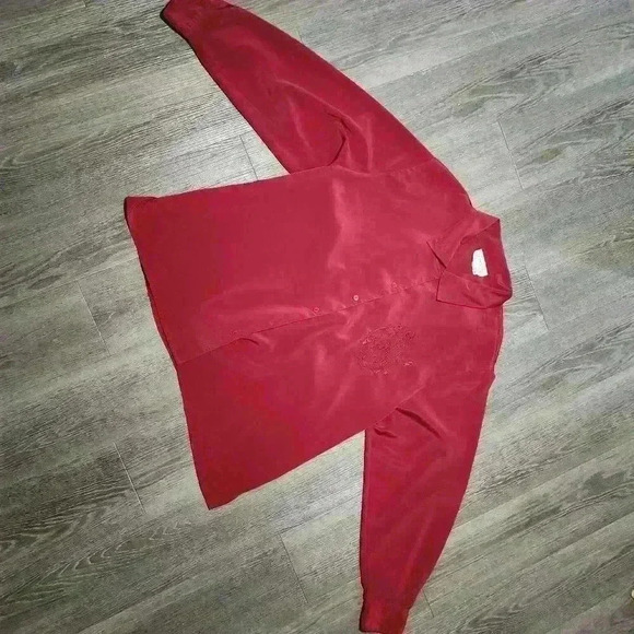 Vintage 90s Liz Moody silky red embroidered puffy long sleeve  button-up shirt - Picture 9 of 14